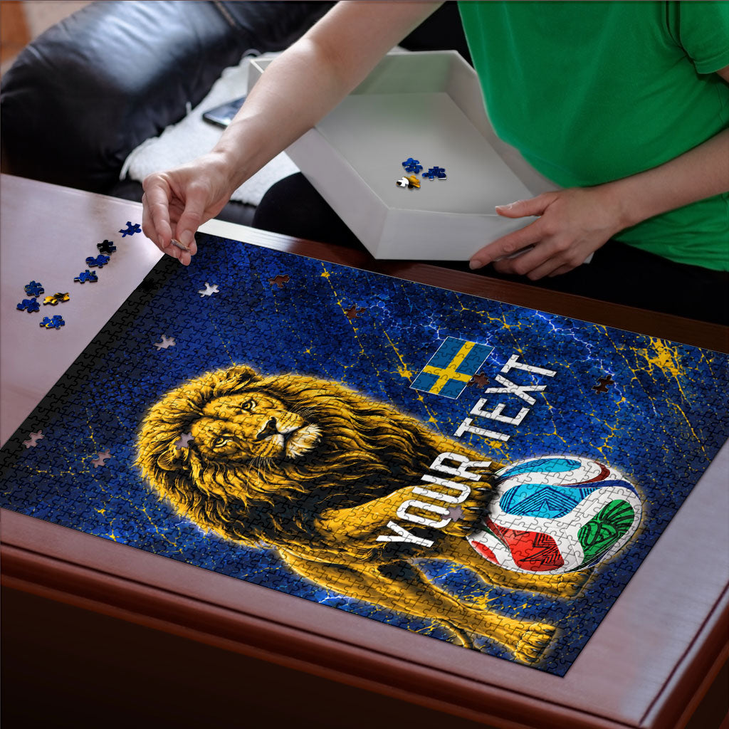Personalized Sweden Football Lion Puzzle Electric Lightning Mascot