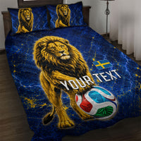 Personalized Sweden Football Lion Quilt Bed Set Electric Lightning Mascot
