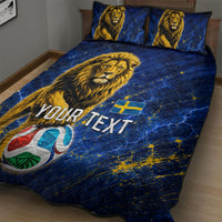Personalized Sweden Football Lion Quilt Bed Set Electric Lightning Mascot