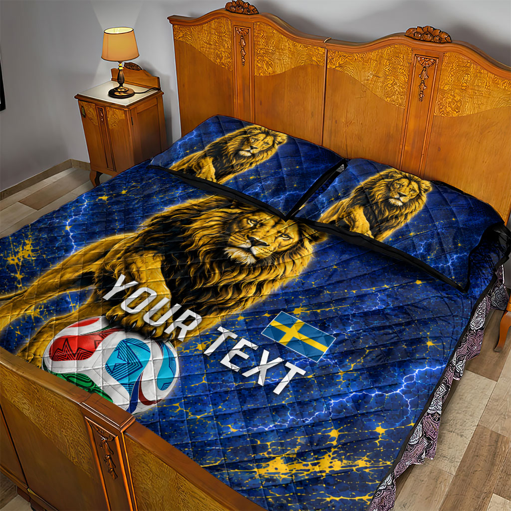 Personalized Sweden Football Lion Quilt Bed Set Electric Lightning Mascot