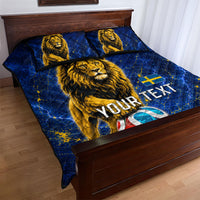 Personalized Sweden Football Lion Quilt Bed Set Electric Lightning Mascot