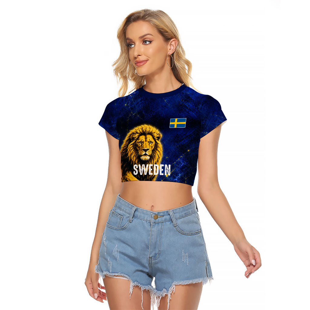 Personalized Sweden Football Lion Raglan Cropped T Shirt Electric Lightning Mascot