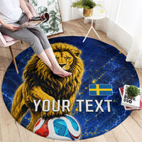 Personalized Sweden Football Lion Round Carpet Electric Lightning Mascot