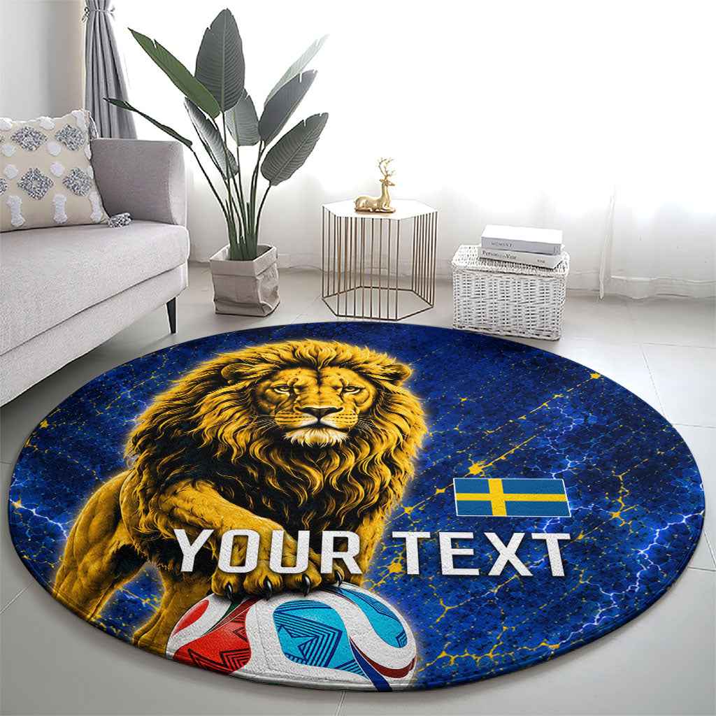 Personalized Sweden Football Lion Round Carpet Electric Lightning Mascot
