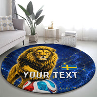 Personalized Sweden Football Lion Round Carpet Electric Lightning Mascot