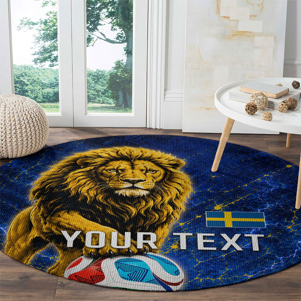 Personalized Sweden Football Lion Round Carpet Electric Lightning Mascot