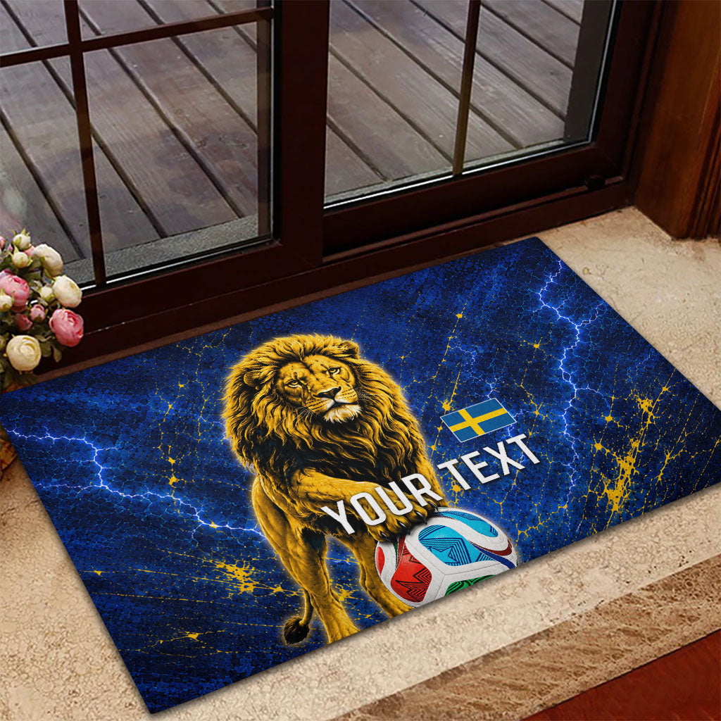 Personalized Sweden Football Lion Rubber Doormat Electric Lightning Mascot