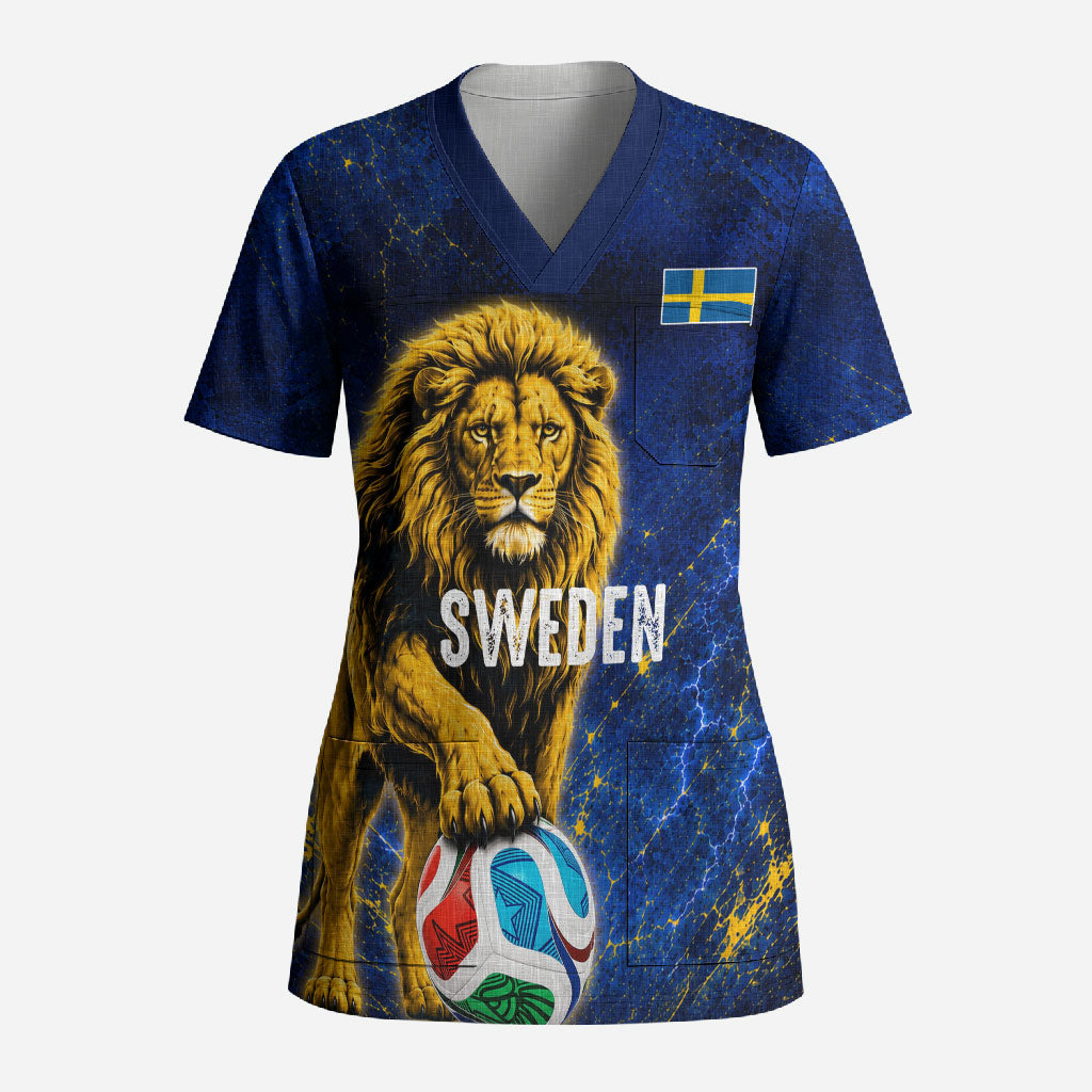 Personalized Sweden Football Lion Scrub Top Electric Lightning Mascot