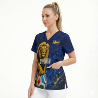 Personalized Sweden Football Lion Scrub Top Electric Lightning Mascot