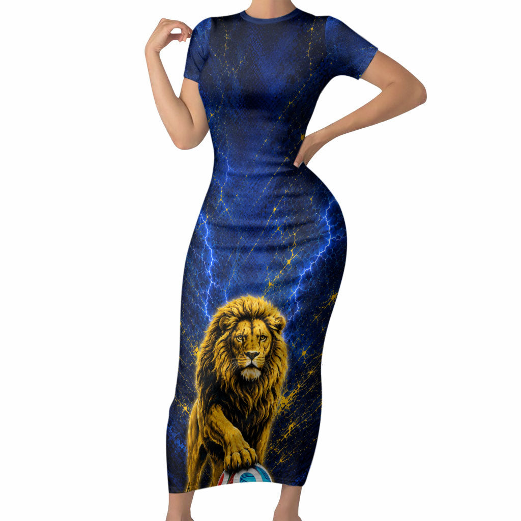 Personalized Sweden Football Lion Short Sleeve Bodycon Dress Electric Lightning Mascot