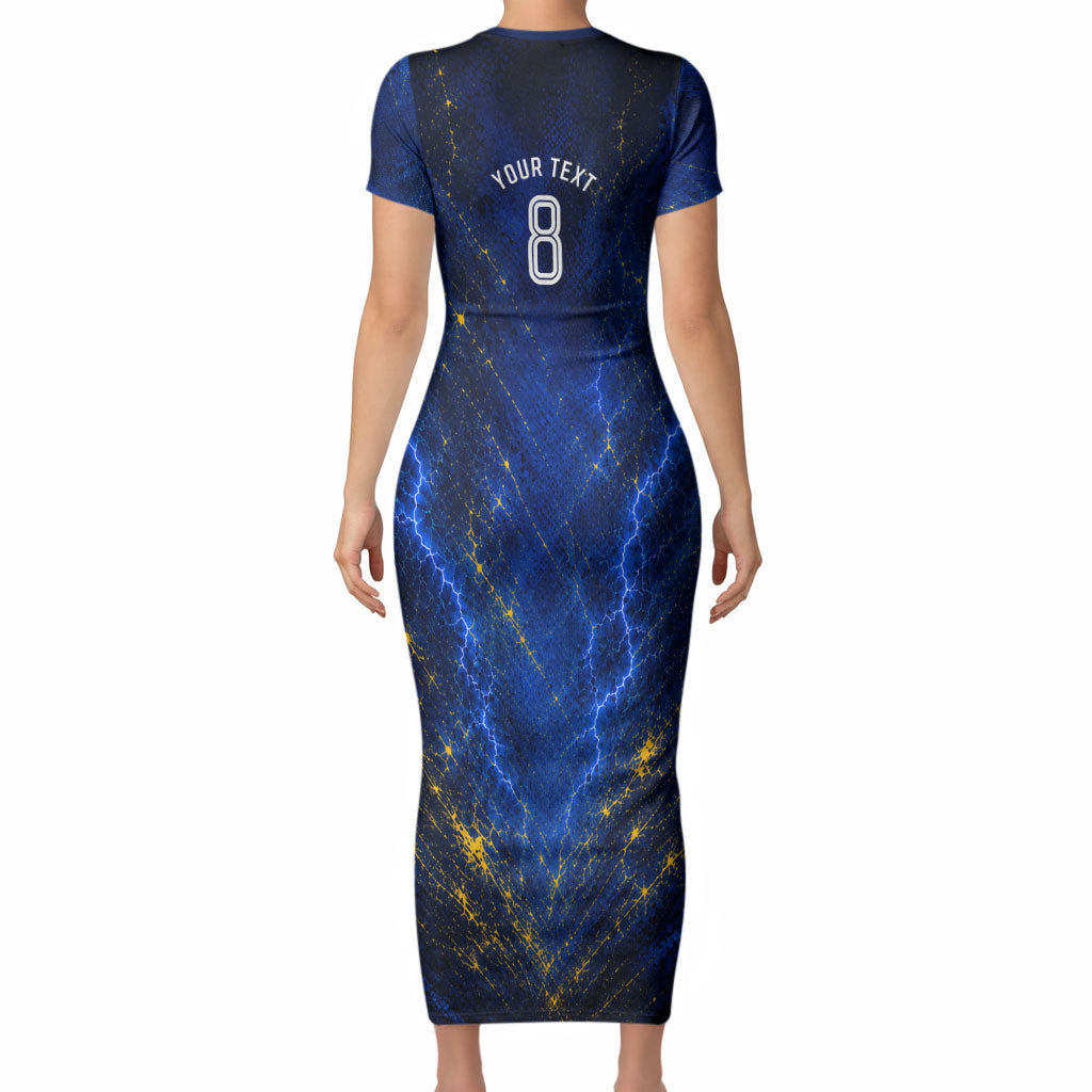 Personalized Sweden Football Lion Short Sleeve Bodycon Dress Electric Lightning Mascot