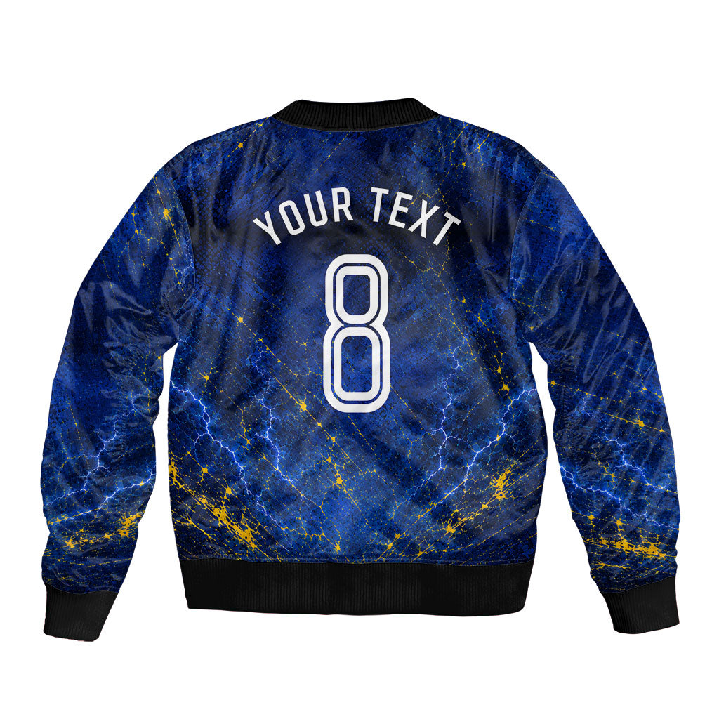 Personalized Sweden Football Lion Sleeve Zip Bomber Jacket Electric Lightning Mascot