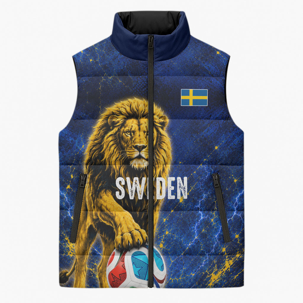 Personalized Sweden Football Lion Sleeveless Puffer Jacket Electric Lightning Mascot