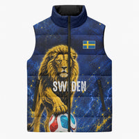 Personalized Sweden Football Lion Sleeveless Puffer Jacket Electric Lightning Mascot