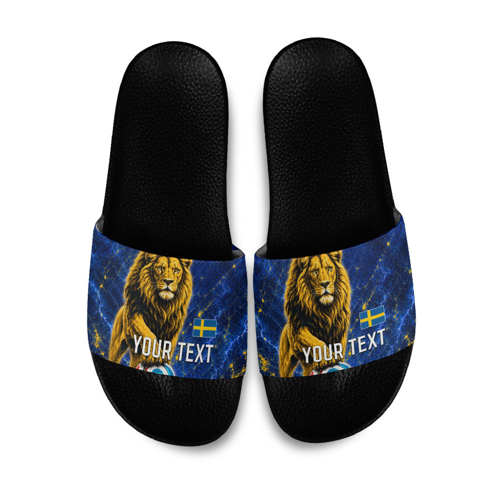 Personalized Sweden Football Lion Slide Sandals Electric Lightning Mascot