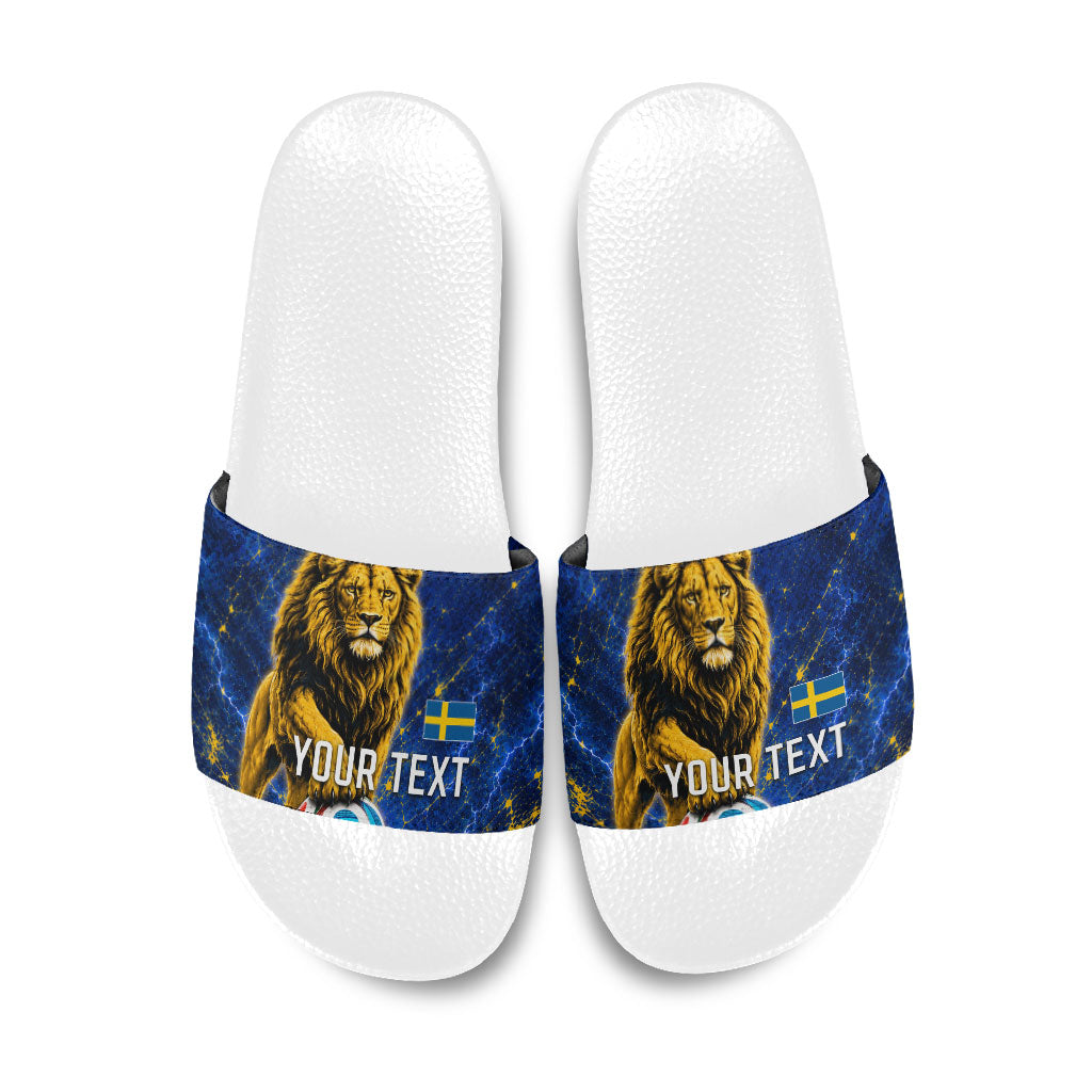 Personalized Sweden Football Lion Slide Sandals Electric Lightning Mascot