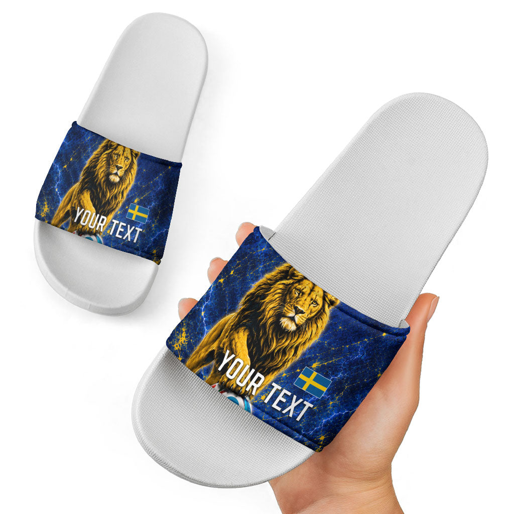 Personalized Sweden Football Lion Slide Sandals Electric Lightning Mascot