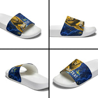 Personalized Sweden Football Lion Slide Sandals Electric Lightning Mascot