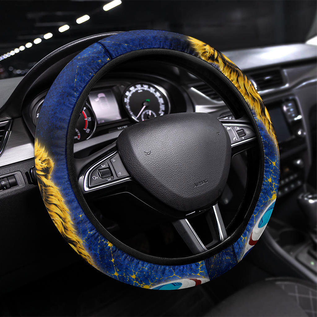 Sweden Football Lion Steering Wheel Cover Electric Lightning Mascot