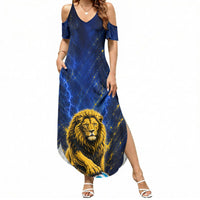 Personalized Sweden Football Lion Summer Maxi Dress Electric Lightning Mascot