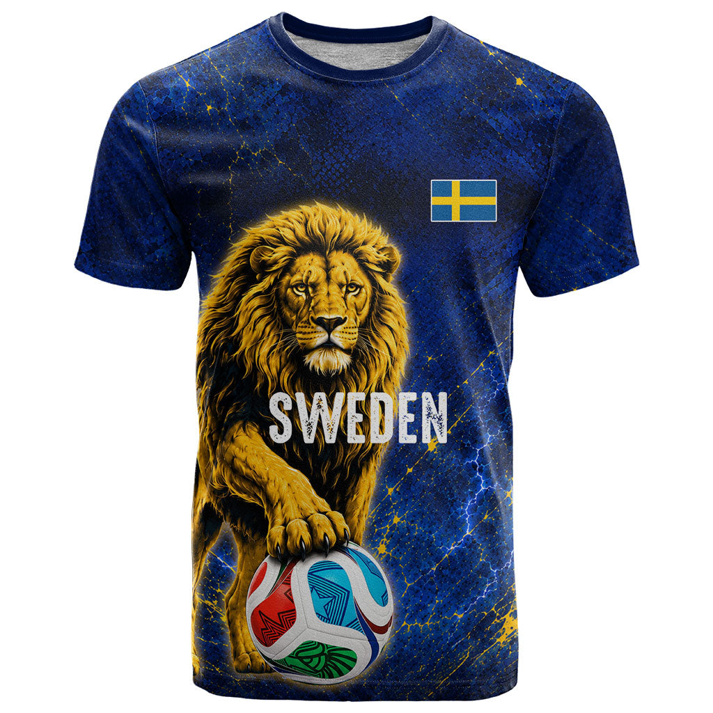 Personalized Sweden Football Lion T Shirt Electric Lightning Mascot