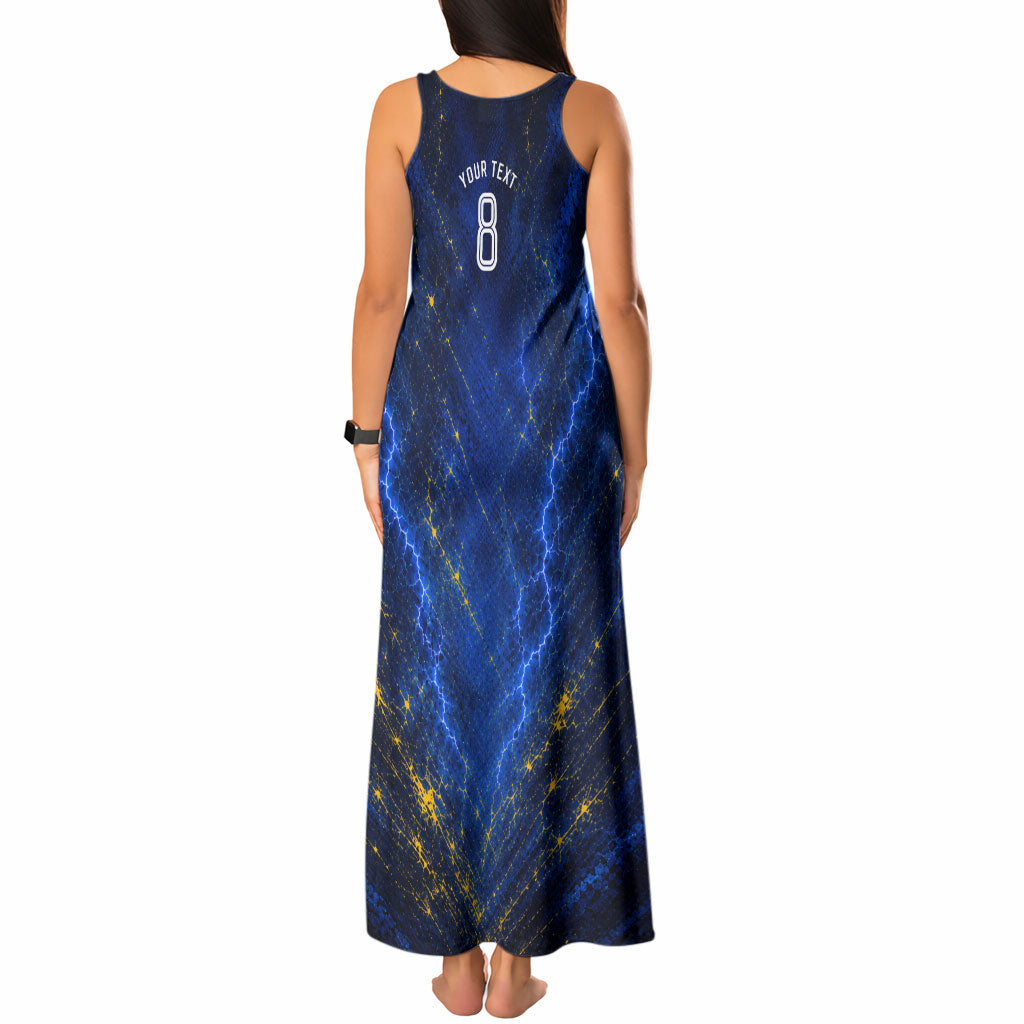 Personalized Sweden Football Lion Tank Maxi Dress Electric Lightning Mascot