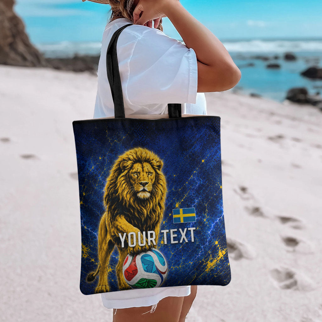 Personalized Sweden Football Lion Tote Bag Electric Lightning Mascot