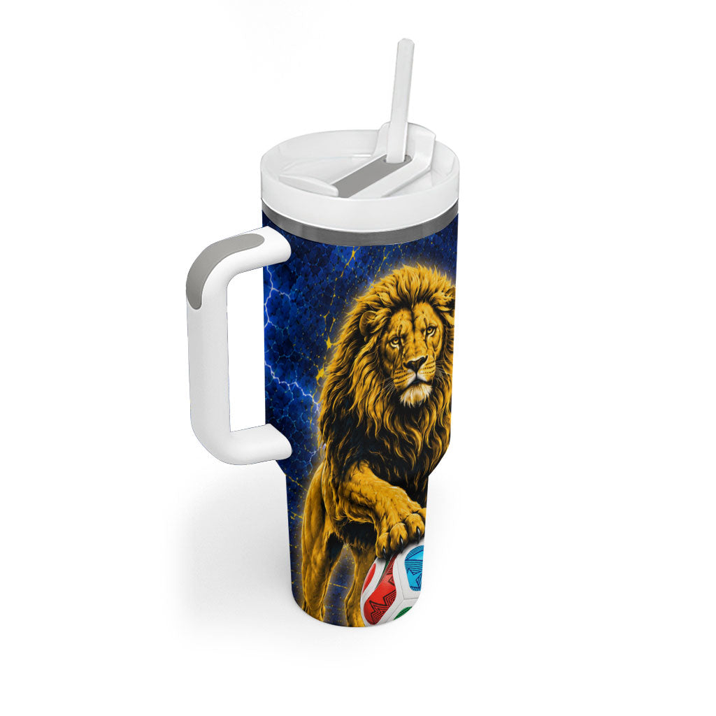 Personalized Sweden Football Lion Tumbler With Handle Electric Lightning Mascot