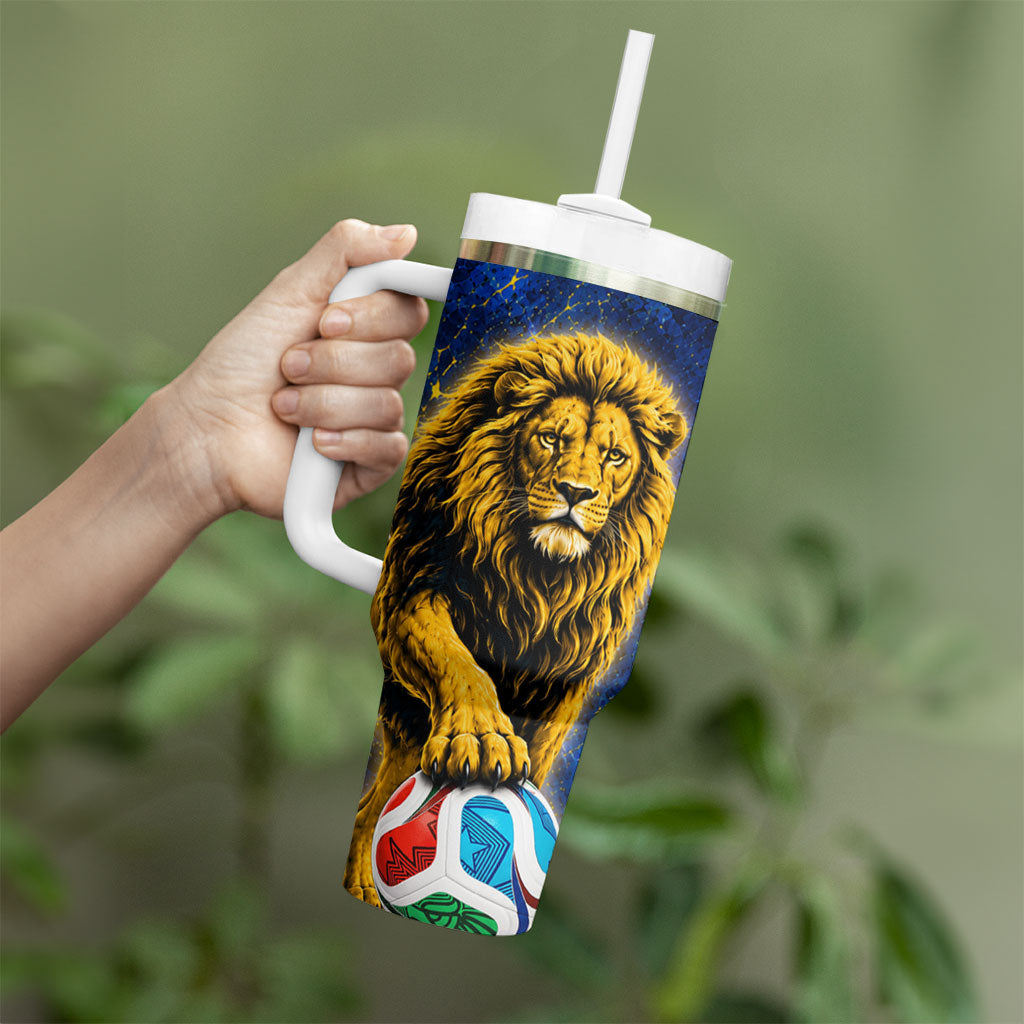 Personalized Sweden Football Lion Tumbler With Handle Electric Lightning Mascot