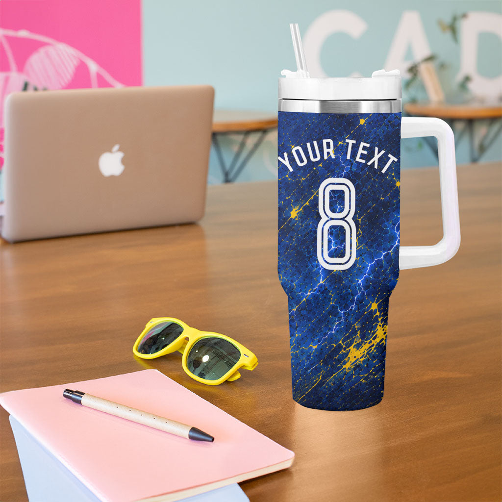 Personalized Sweden Football Lion Tumbler With Handle Electric Lightning Mascot