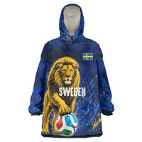 Personalized Sweden Football Lion Wearable Blanket Hoodie Electric Lightning Mascot