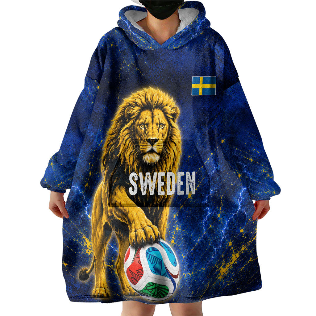 Personalized Sweden Football Lion Wearable Blanket Hoodie Electric Lightning Mascot