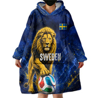 Personalized Sweden Football Lion Wearable Blanket Hoodie Electric Lightning Mascot