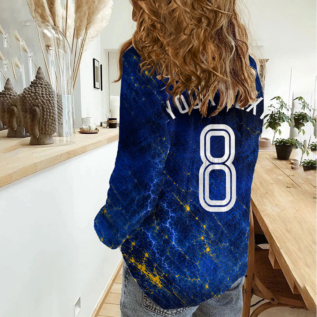 Personalized Sweden Football Lion Women Casual Shirt Electric Lightning Mascot