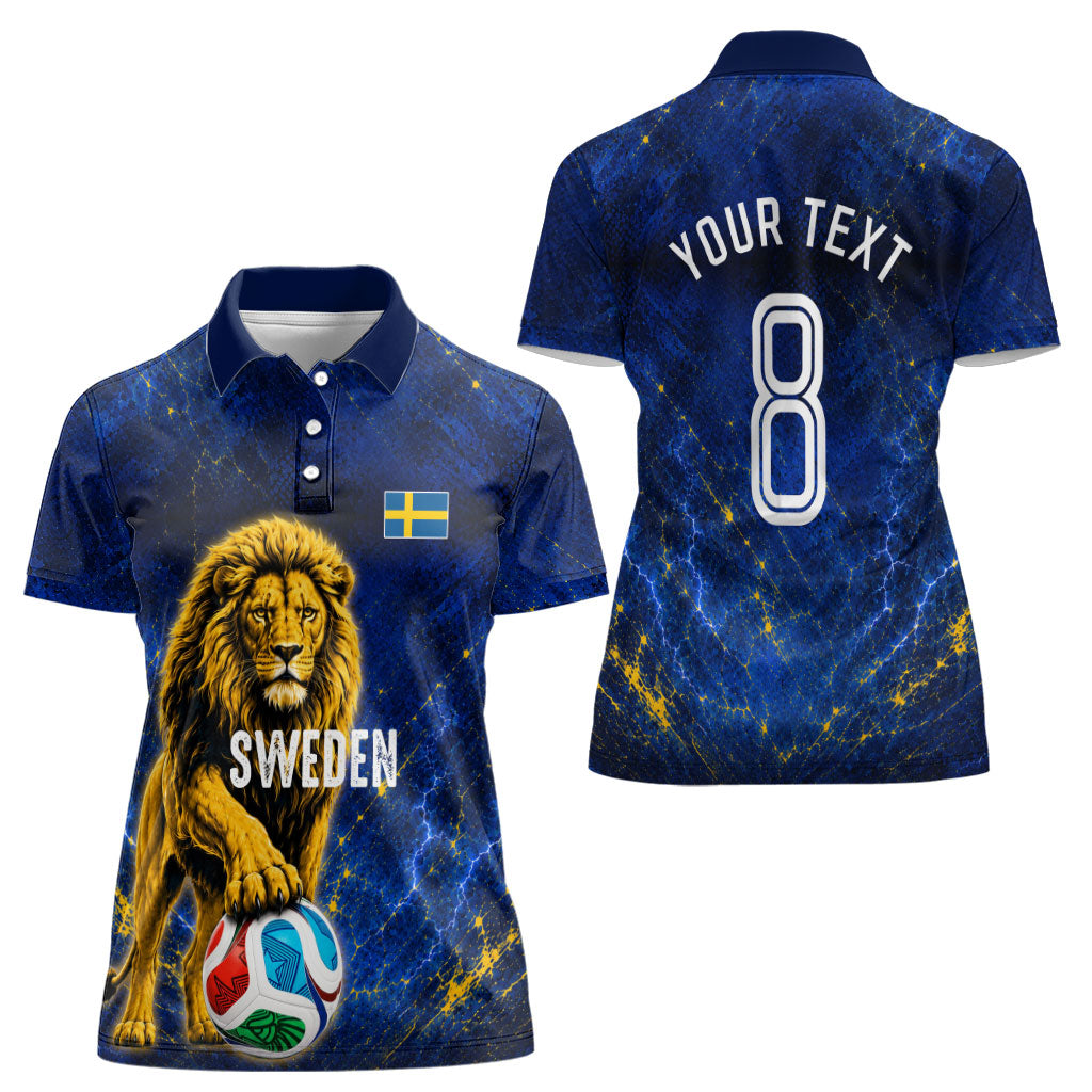 Personalized Sweden Football Lion Women Polo Shirt Electric Lightning Mascot