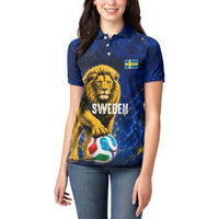 Personalized Sweden Football Lion Women Polo Shirt Electric Lightning Mascot