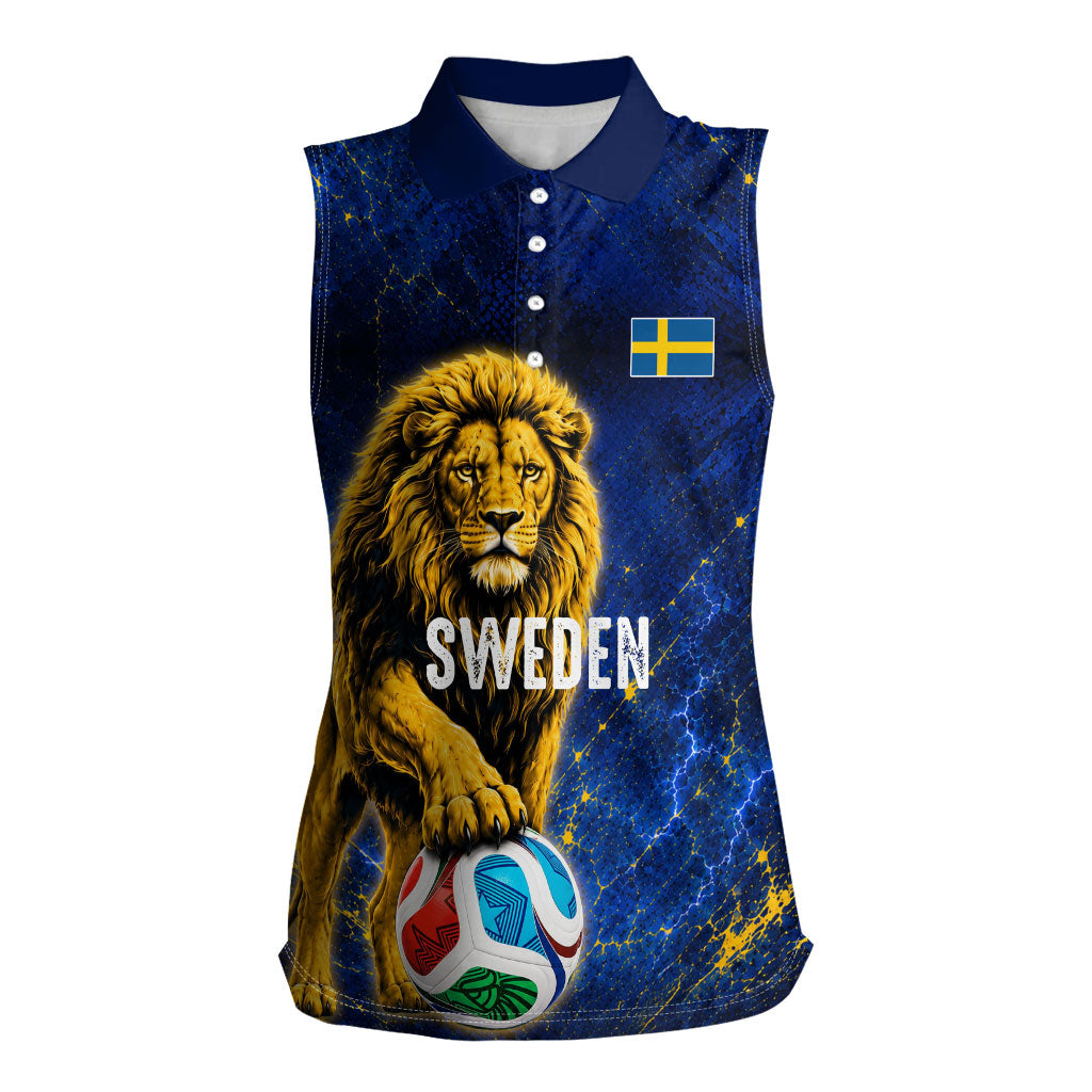 Personalized Sweden Football Lion Women Sleeveless Polo Shirt Electric Lightning Mascot
