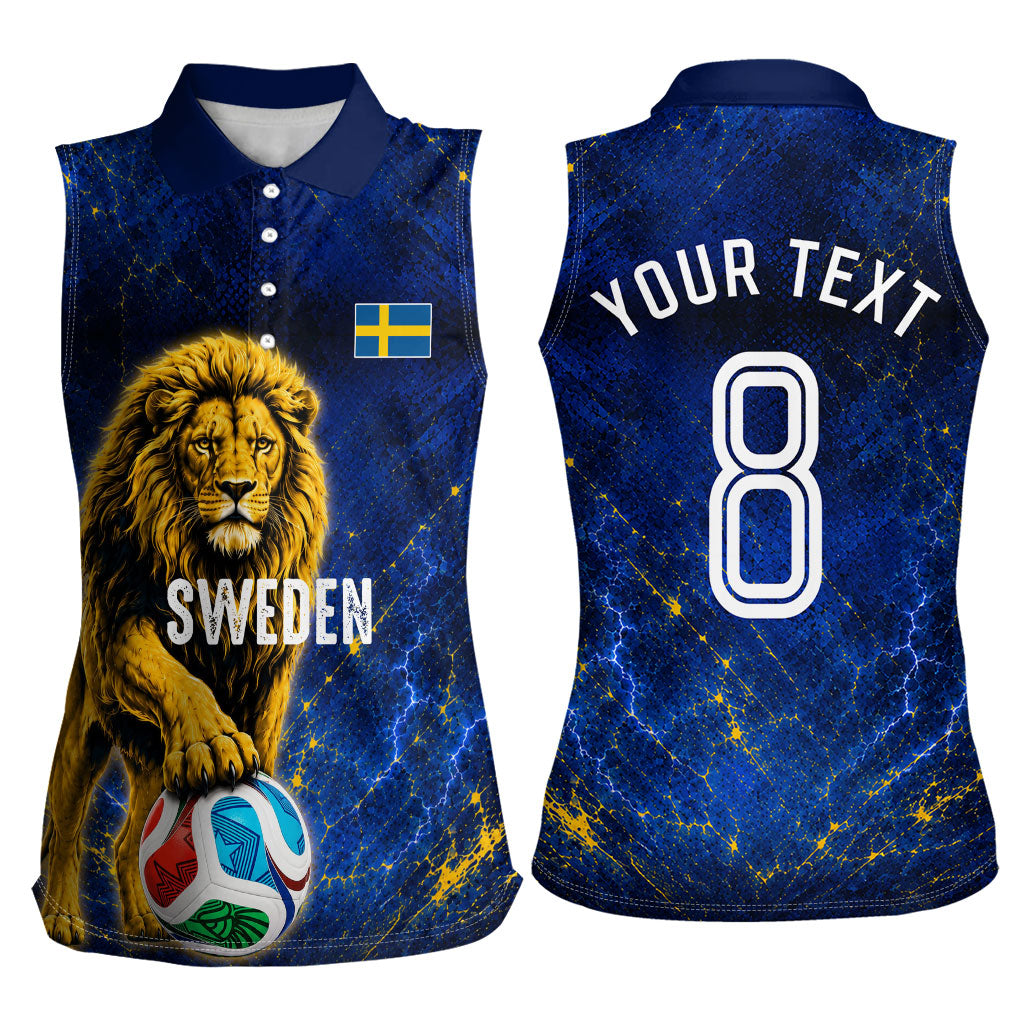 Personalized Sweden Football Lion Women Sleeveless Polo Shirt Electric Lightning Mascot