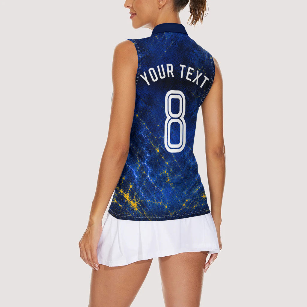 Personalized Sweden Football Lion Women Sleeveless Polo Shirt Electric Lightning Mascot