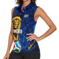 Personalized Sweden Football Lion Women Sleeveless Polo Shirt Electric Lightning Mascot