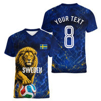 Personalized Sweden Football Lion Women V-Neck T-Shirt Electric Lightning Mascot