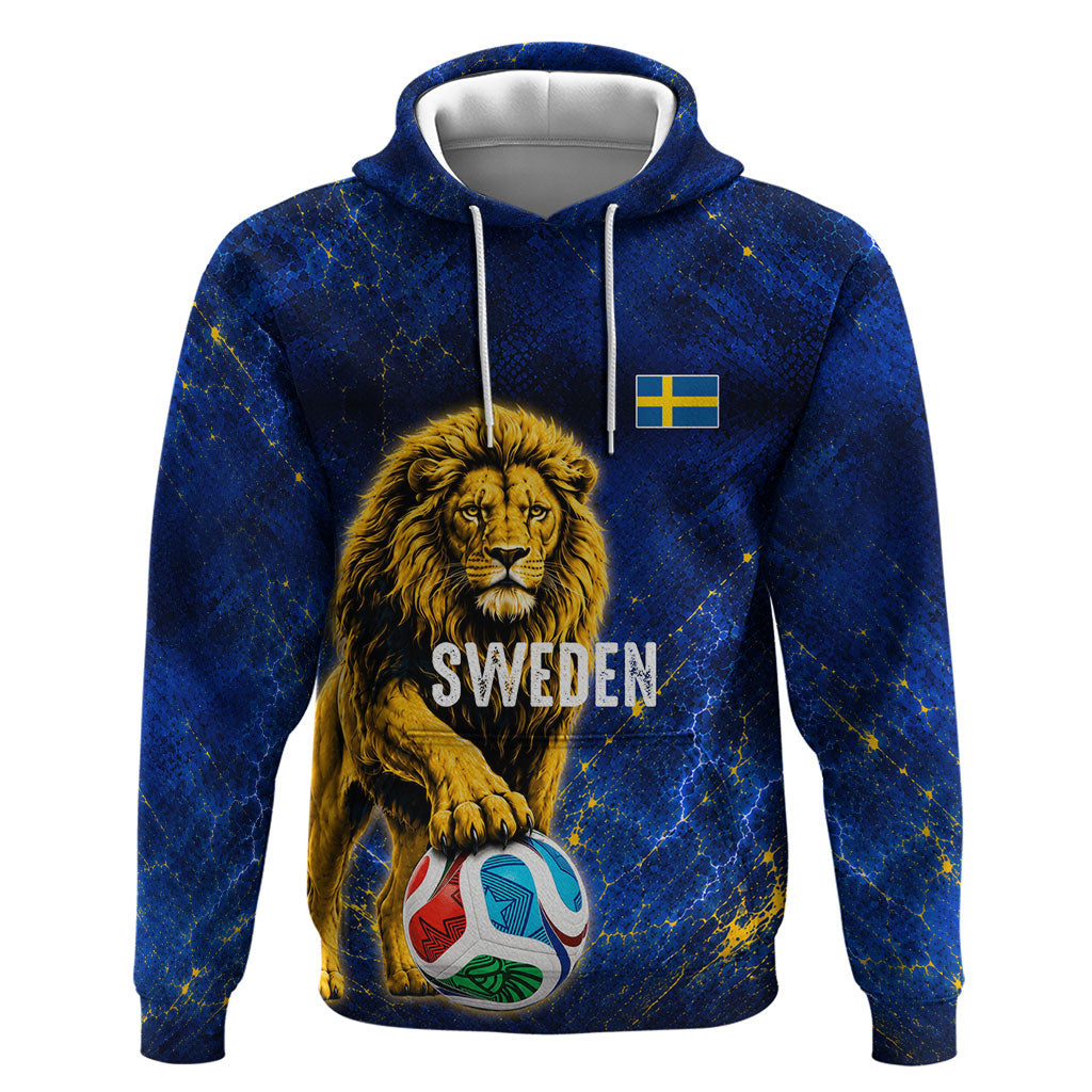 Personalized Sweden Football Lion Zip Hoodie Electric Lightning Mascot