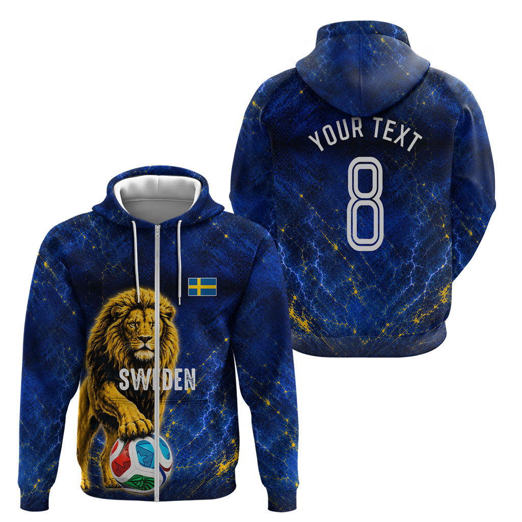 Personalized Sweden Football Lion Zip Hoodie Electric Lightning Mascot