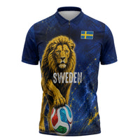 Personalized Sweden Football Lion Zipper Polo Shirt Electric Lightning Mascot