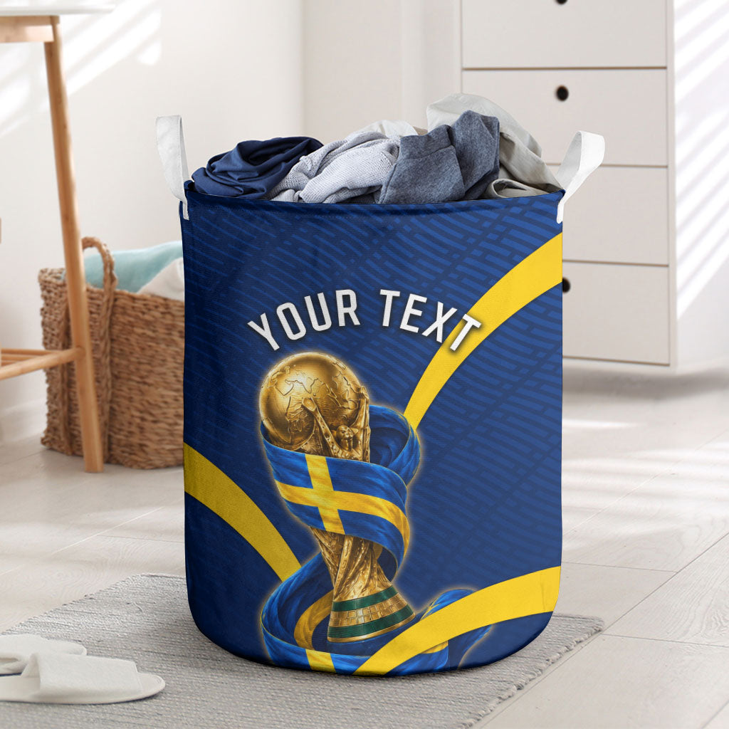 Personalized Sweden Football Trophy Laundry Basket Golden Cup Flag Ribbon Dynamic Stripes