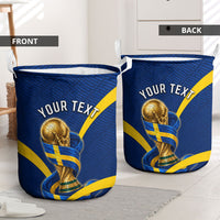 Personalized Sweden Football Trophy Laundry Basket Golden Cup Flag Ribbon Dynamic Stripes