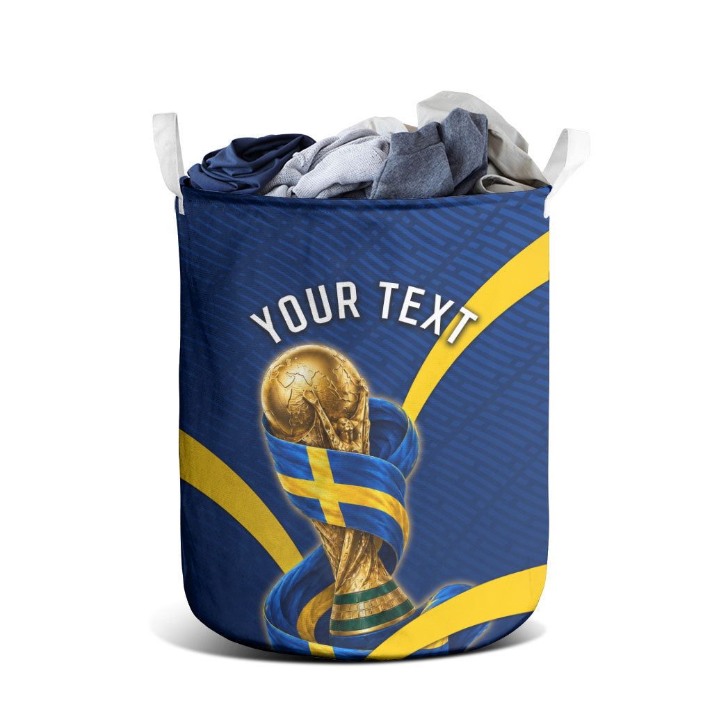 Personalized Sweden Football Trophy Laundry Basket Golden Cup Flag Ribbon Dynamic Stripes