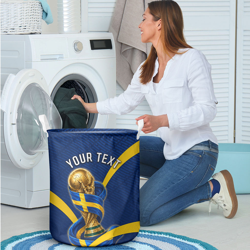Personalized Sweden Football Trophy Laundry Basket Golden Cup Flag Ribbon Dynamic Stripes