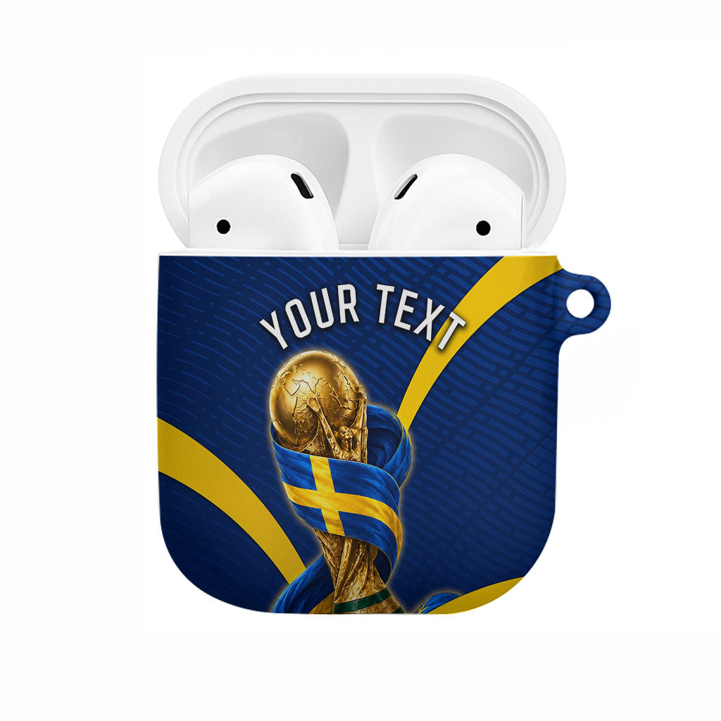 Personalized Sweden Football Trophy AirPods Case Golden Cup Flag Ribbon Dynamic Stripes