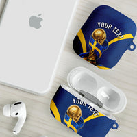 Personalized Sweden Football Trophy AirPods Case Golden Cup Flag Ribbon Dynamic Stripes